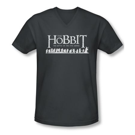 The Hobbit Battle Of The Five Armies Shirt Slim Fit V Neck Walking Logo Charcoal Tee T-Shirt