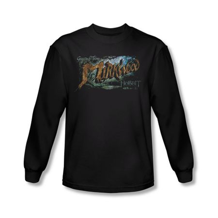 The Hobbit Desolation Of Smaug Shirt Greetings From Mirkwood Long Sleeve Black Tee T-Shirt