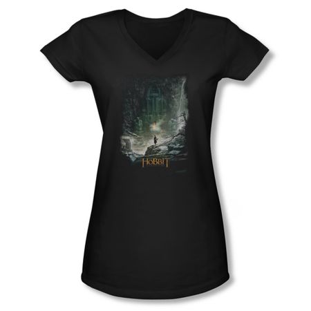 The Hobbit Desolation Of Smaug Shirt Juniors V Neck At Smaug's Door Black Tee T-Shirt