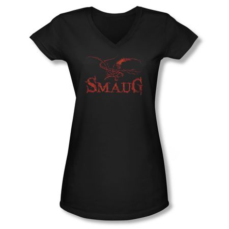The Hobbit Desolation Of Smaug Shirt Juniors V Neck Dragon Black Tee T-Shirt