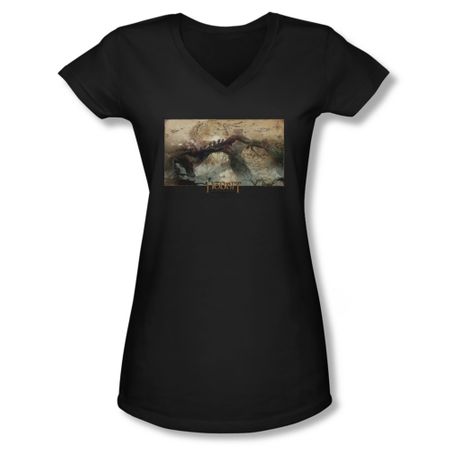 The Hobbit Desolation Of Smaug Shirt Juniors V Neck Epic Journey Black Tee T-Shirt