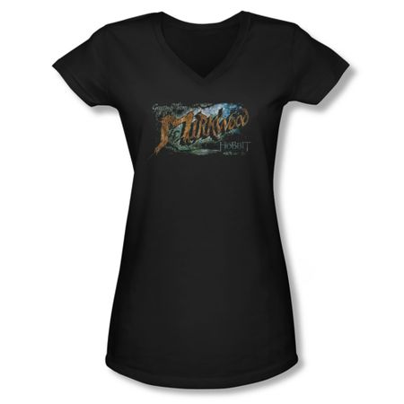 The Hobbit Desolation Of Smaug Shirt Juniors V Neck Greetings From Mirkwood Black Tee T-Shirt