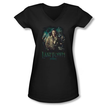 The Hobbit Desolation Of Smaug Shirt Juniors V Neck Protector Black Tee T-Shirt
