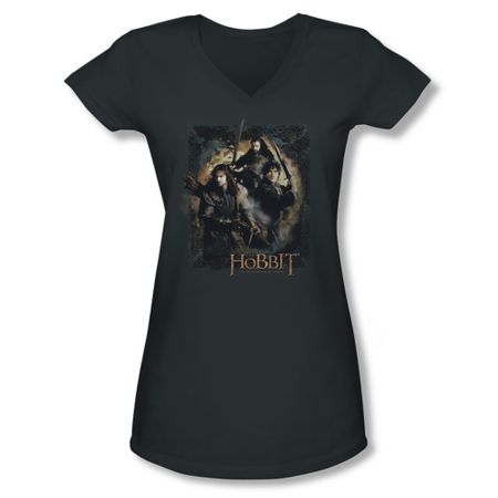 The Hobbit Desolation Of Smaug Shirt Juniors V Neck Weapons Drawn Charcoal Tee T-Shirt