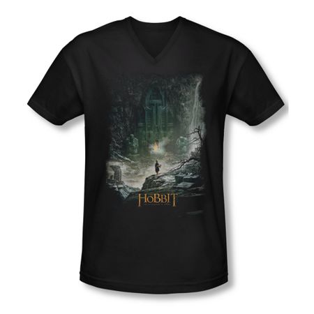 The Hobbit Desolation Of Smaug Shirt Slim Fit V Neck At Smaug's Door Black Tee T-Shirt