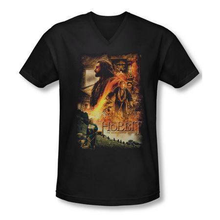 The Hobbit Desolation Of Smaug Shirt Slim Fit V Neck Golden Chambers Black Tee T-Shirt