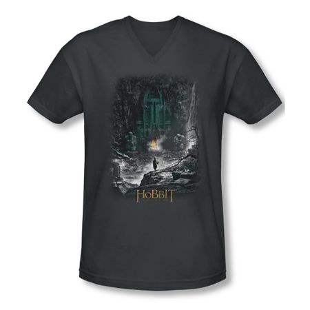 The Hobbit Desolation Of Smaug Shirt Slim Fit V Neck Second Thoughts Charcoal Tee T-Shirt
