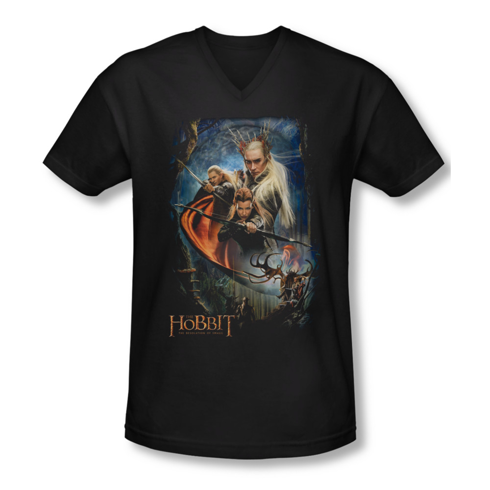 The Hobbit Desolation Of Smaug Shirt Slim Fit V Neck Thranduil's Realm  Black Tee T-Shirt, image size:1000x1000