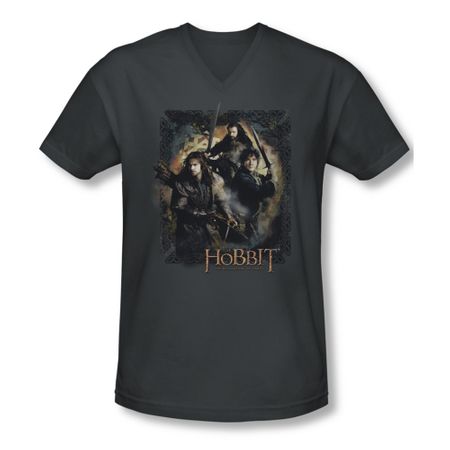 The Hobbit Desolation Of Smaug Shirt Slim Fit V Neck Weapons Drawn Charcoal Tee T-Shirt