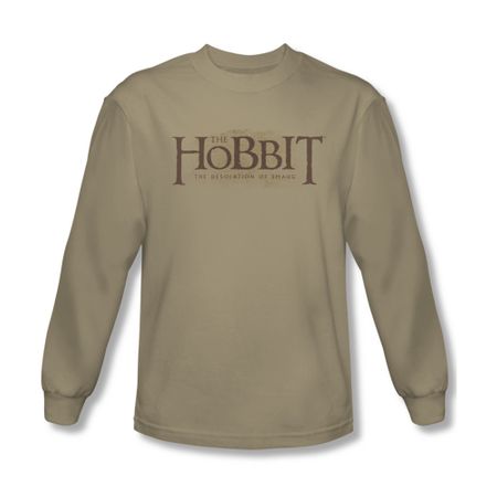 The Hobbit Desolation Of Smaug Shirt Textured Logo Long Sleeve Sand Tee T-Shirt