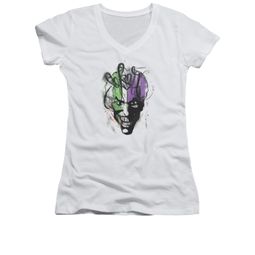 The Joker Shirt Juniors V Neck Airbush White T-Shirt The Joker Shirt Juniors V Neck Airbush White T-Shirt