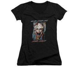 The Joker Shirt Juniors V Neck Laughs Longest Black T-Shirt The Joker Shirt Juniors V Neck Laughs Longest Black T-Shirt