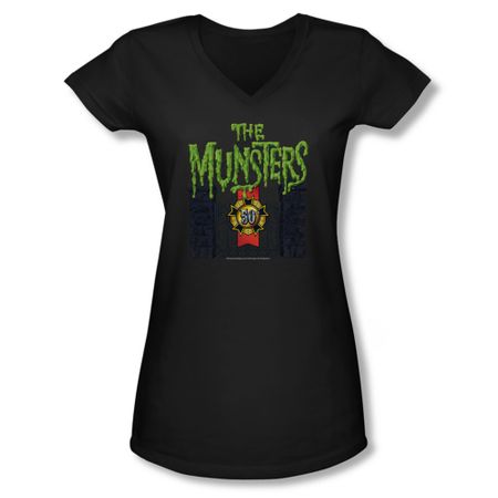 The Munsters Shirt Juniors V Neck 50 Years Logo Black T-Shirt