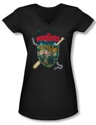 The Warriors Shirt Juniors V Neck Shield Black Tee T-Shirt