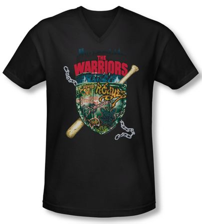The Warriors Shirt Slim Fit V Neck Shield Black Tee T-Shirt