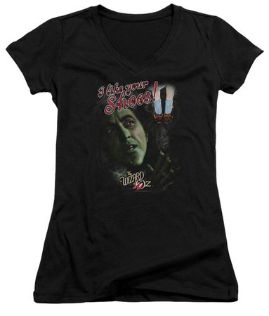 The Wizard Of Oz  Juniors V Neck Shirt I like Your Shoes Black T-Shirt
