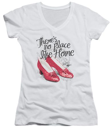 The Wizard Of Oz  Juniors V Neck Shirt Red Ruby Slippers White T-Shirt