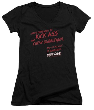 They Live  Juniors V Neck Shirt Chew Bubblegum Black T-Shirt
