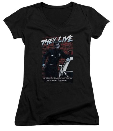 They Live  Juniors V Neck Shirt Dead Wrong Black T-Shirt