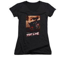 They Live Shirt Juniors V Neck Poster Black Tee T-Shirt They Live Shirt Juniors V Neck Poster Black Tee T-Shirt