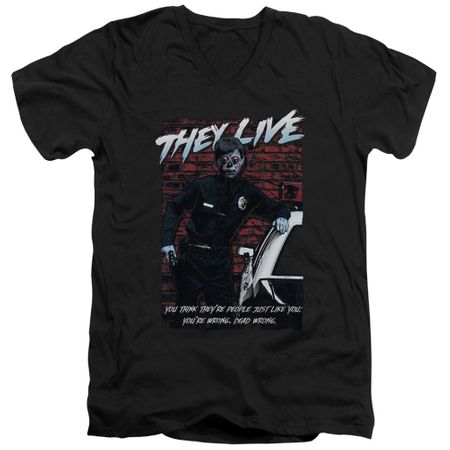 They Live  Slim Fit V-Neck Shirt Dead Wrong Black T-Shirt