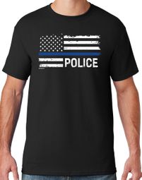 Thin Blue Line Police Law Enforcement Flag T-shirt - Black