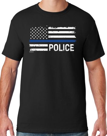 Thin Blue Line Police Law Enforcement Flag T-shirt - Black