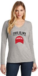 This Is My Social Distance Hat Ladies Long Sleeve V-Neck T-Shirt