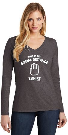 This Is My Social Distance Shirt Ladies Long Sleeve V-Neck T-Shirt