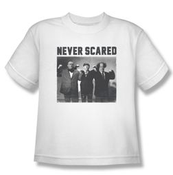 Three Stooges Kids Shirt Never Scared White Tee T-Shirt