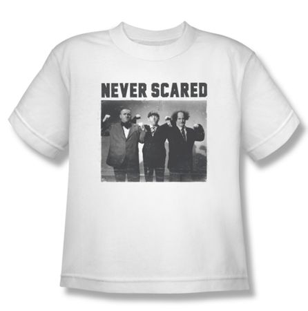 Three Stooges Kids Shirt Never Scared White Tee T-Shirt