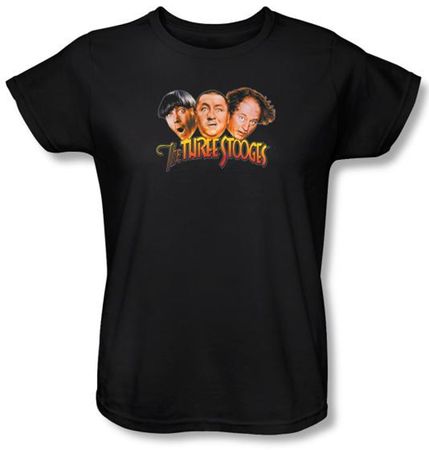 Three Stooges Ladies Shirt Head Logo Funny Black Tee T-shirt