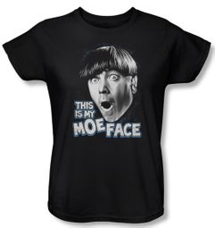 Three Stooges Ladies Shirt Moe Face Black Tee T-Shirt