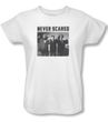 Three Stooges Ladies Shirt Never Scared White Tee T-Shirt