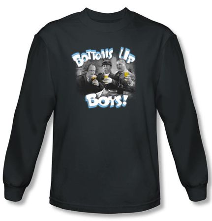 Three Stooges Shirt Bottoms Up Funny Adult Charcoal Long Sleeve Tee