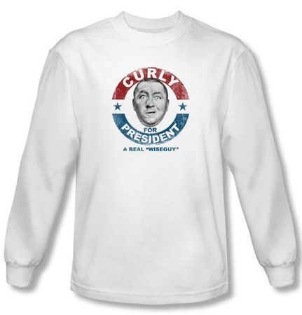Three Stooges Shirt Funny Curly For President White Long Sleeve Tee