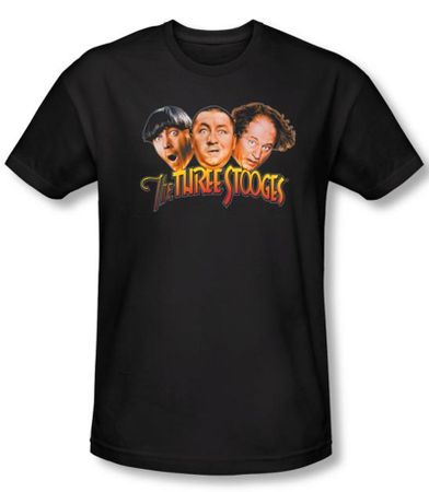 Three Stooges Shirt Head Logo Funny Adult Black Slim Fit Tee T-Shirt