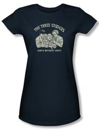Three Stooges Shirt Juniors Without Cents Navy Tee T-Shirt