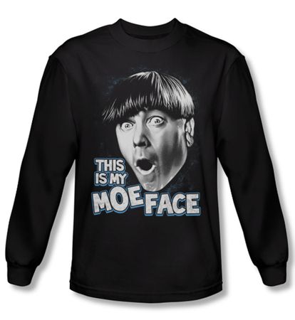 Three Stooges Shirt Moe Face Black Long Sleeve Tee T-Shirt