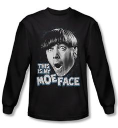 Three Stooges Shirt Moe Face Black Long Sleeve Tee T-Shirt