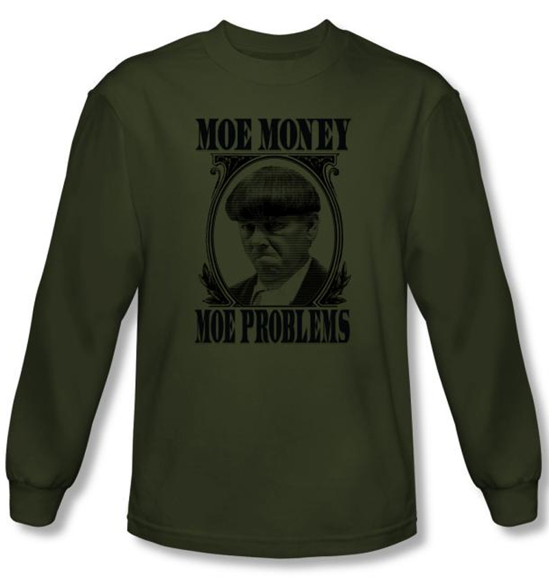 Three Stooges Shirt Moe Money Funny Adult Green Long Sleeve T-Shirt ...