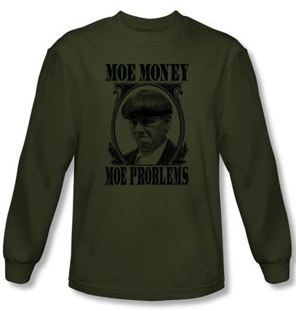 Three Stooges Shirt Moe Money Funny Adult Green Long Sleeve T-Shirt
