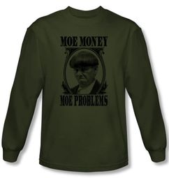 Three Stooges Shirt Moe Money Funny Adult Green Long Sleeve T-Shirt