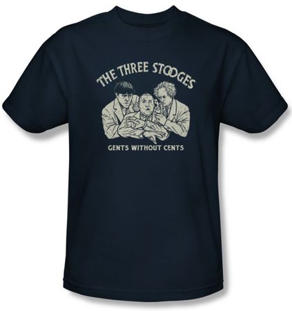 Three Stooges Shirt Without Cents Adult Navy Tee T-Shirt
