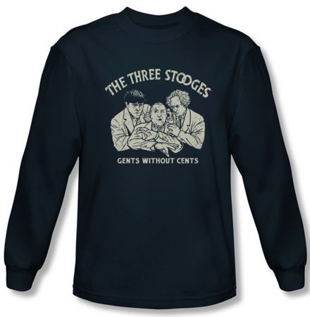 Three Stooges Shirt Without Cents Long Sleeve Navy Tee T-Shirt