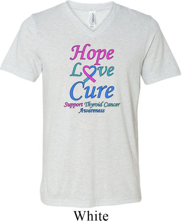 Thyroid Cancer Hope Love Cure Tri Blend V-neck