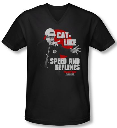 Tommy Boy Shirt Slim Fit V Neck Cat Like Black Tee T-Shirt