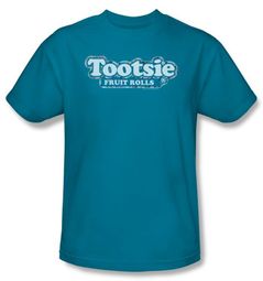 Tootsie Roll T-Shirts - Tootsie Fruit Rolls Logo Adult Turquoise Tee