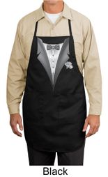 Tuxedo Apron with White Flower Adult Full Length Apron