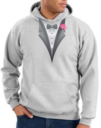 Tuxedo Hoodie Hoody Sweatshirt With Pink Flower - Ash Grey